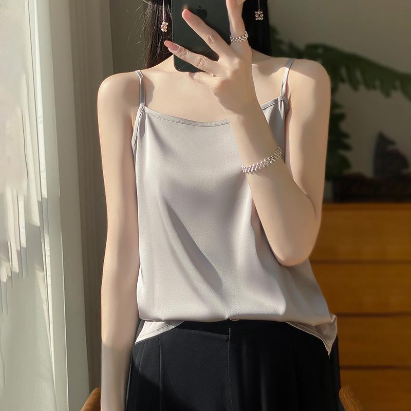 

Женская атласная майка большого размера - Летний облегающий топ однотонной расцветки свободного кроя XL