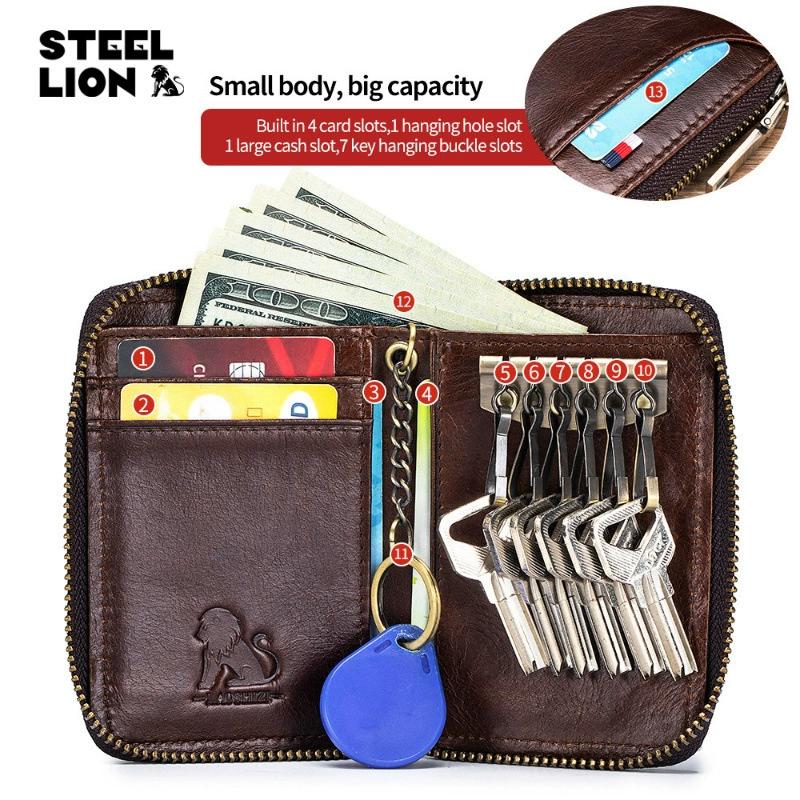 Erkekler için Premium Hakiki Deri Araba Anahtarlığı - RFID Engelleme Bel Klipsli Anahtar Düzenleyici 2'si 1 Arada Bozuk Para Cebi, Hırsızlığa Karşı Dayanıklı İkiye Katlanır Cüzdan