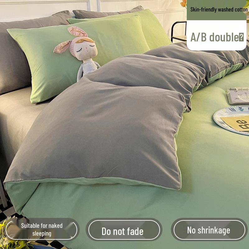 Brushed Cotton Four-Piece Bedding Set: Sheet & Duvet Cover for Student Dorm Single Bed