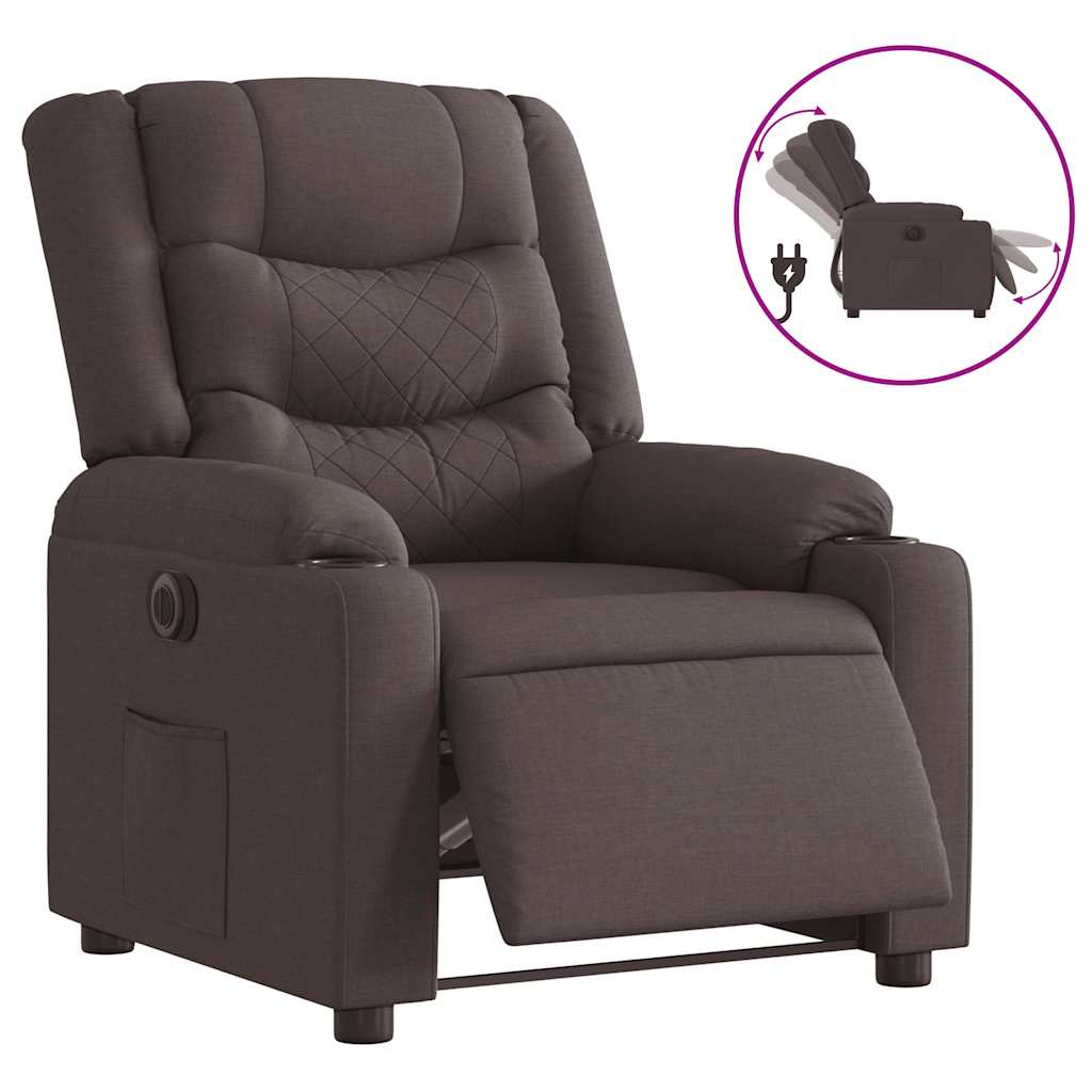Electric Recliner Chair Dark Brown Fabric