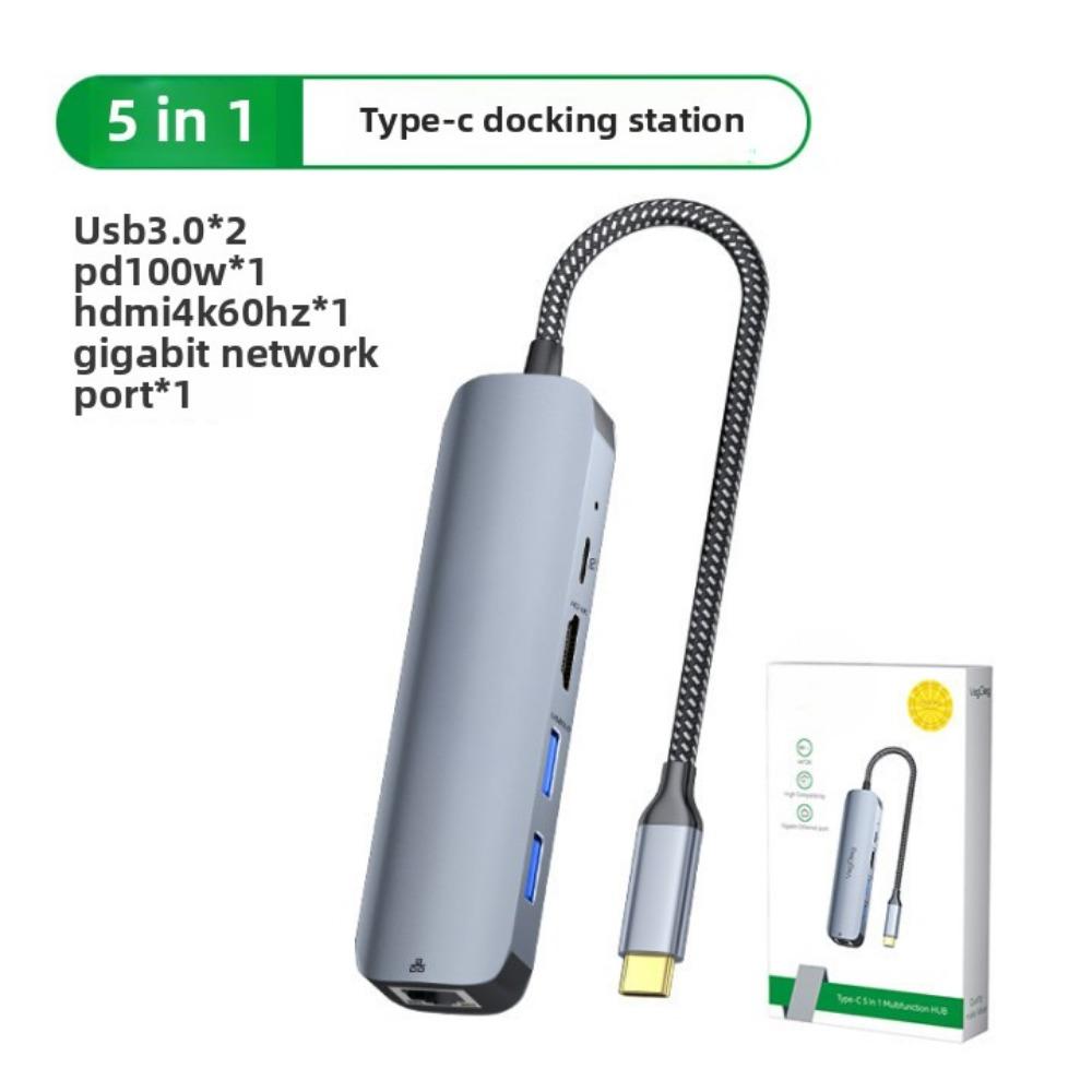 5-in-1 Type-C Docking Station USB-C Hub Gigabit Ethernet 4K HDMI Adapter for Laptop