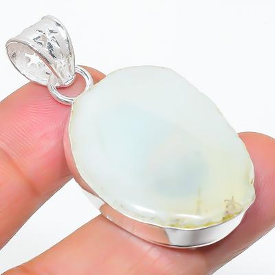 Natural White Solar Quartz Gemstone 925 Sterling Silver Pendant 1.81" Z8a50