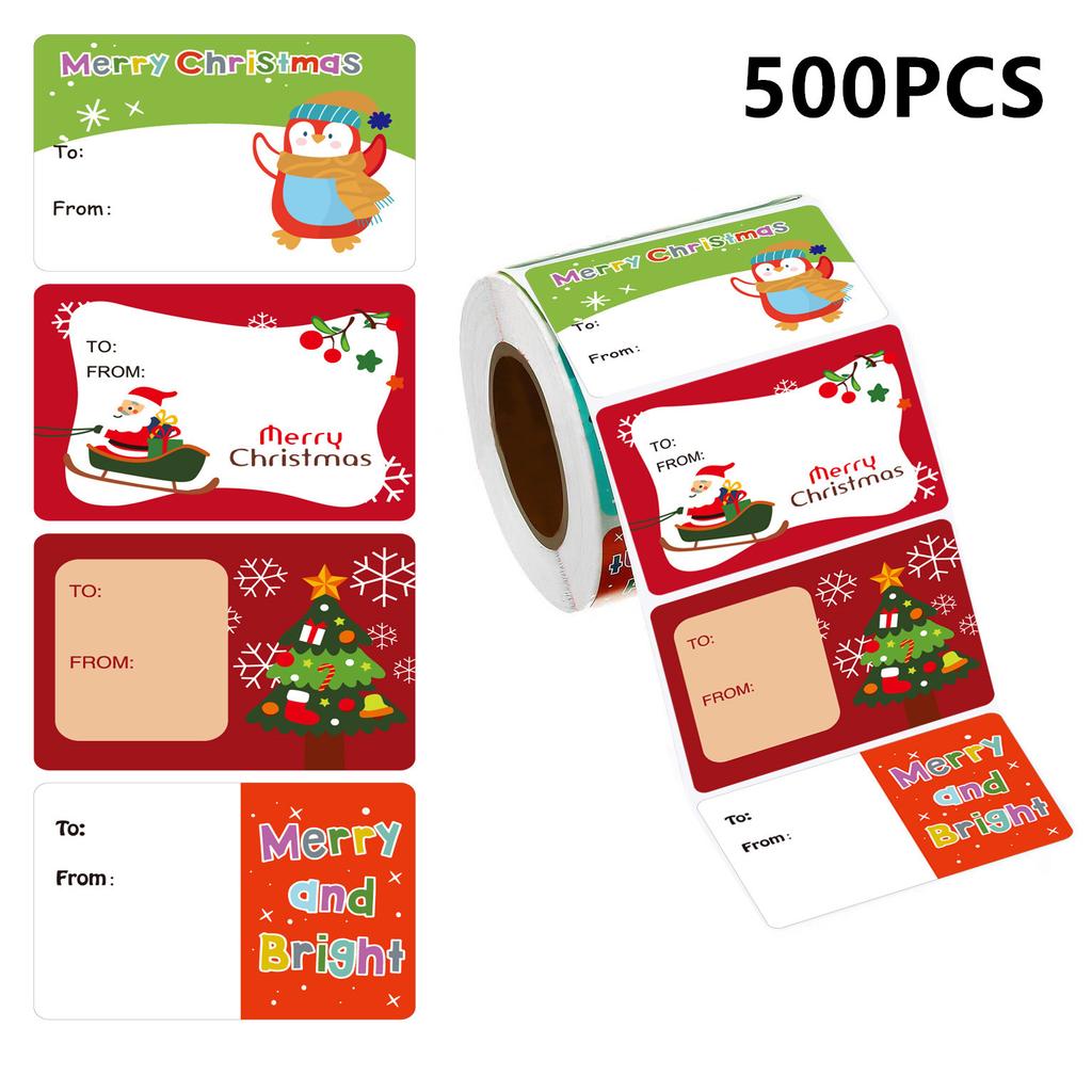 500pcs Christmas Gift Tags Stickers Festive Decorative Labels Xmas Patterns Present Packaging Envelopes Cards Sealing Stickers