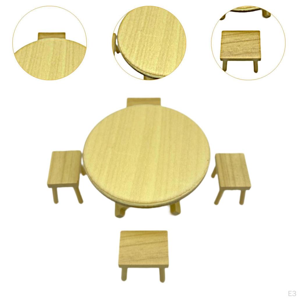 1/12 Dollhouse Dining Table Chair Model Set Accessories Miniature Furniture for Fairy Garden