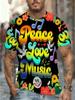 Men's Graphic Print Short Sleeve T-Shirt - Colorful Peace Love Music & Flowers Design, Ultra Soft & Breathable, Trendy Summer EssentialMen's Stylish