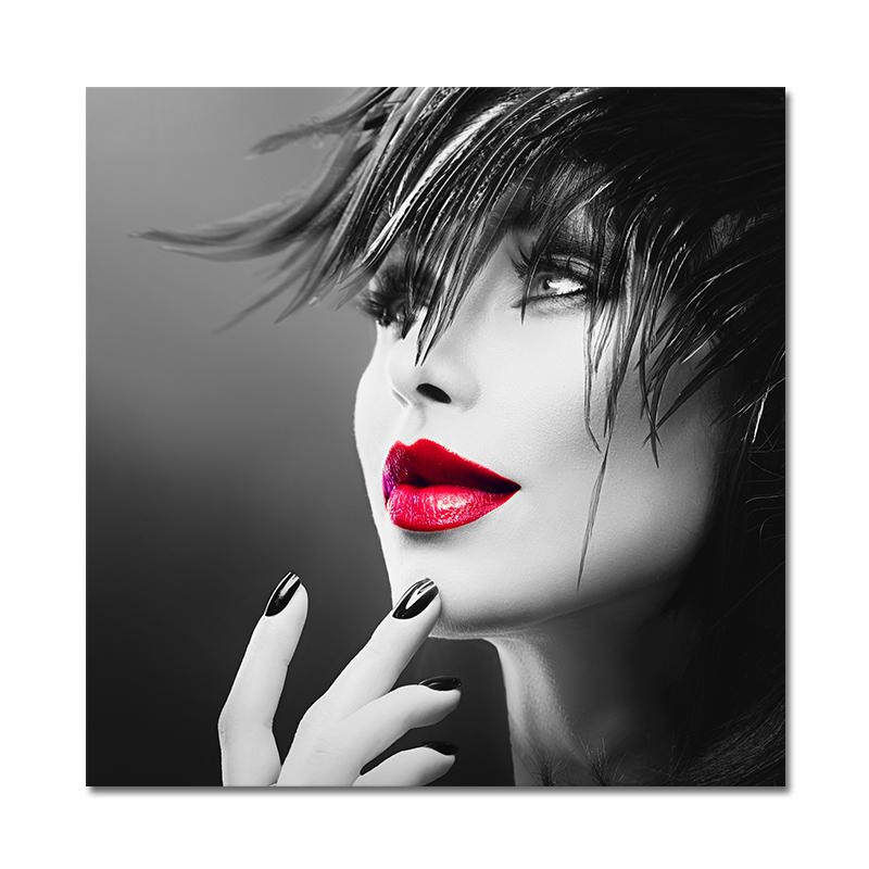 

Женское лицо с красной губой, картина маслом на холсте, плакаты и принты Cuadros, скандинавская настенная художественная картина для декора гостиной 50x50cm no frame
