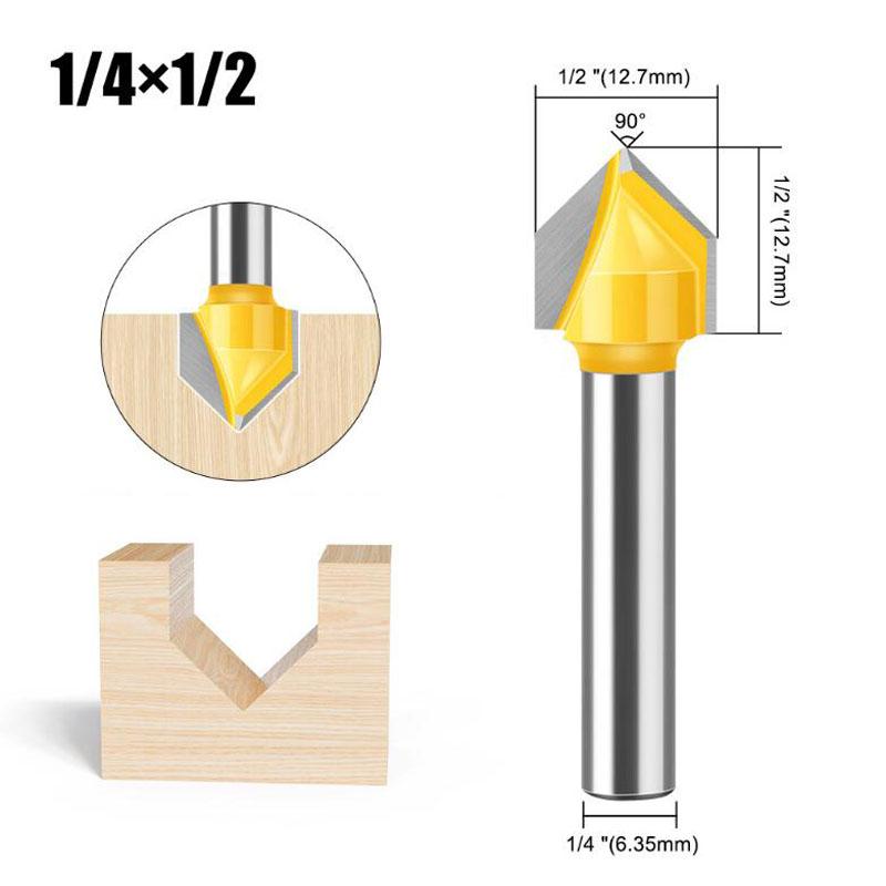 

Набор фрезерных фрез, сверло с круглым концом, 90-градусная V-образная фреза для деревообрабатывающих инструментов, хвостовик 6 мм, 1/4 дюйма 1/4inch shank NO6 жёлтый