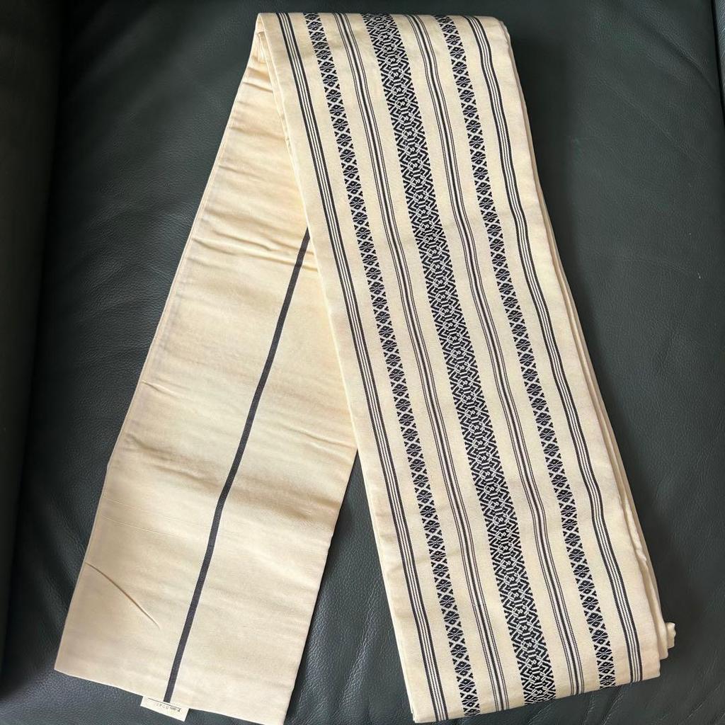 Used Authentic Chikuzen Hakata-ori Half-width Obi (Sash) Made of Pure Silk