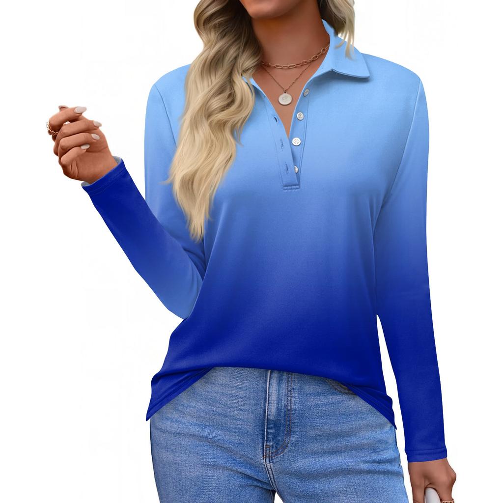 Women's Fashion Casual Lapel Short Long Sleeve Print Shirt Women's Button Up Tops