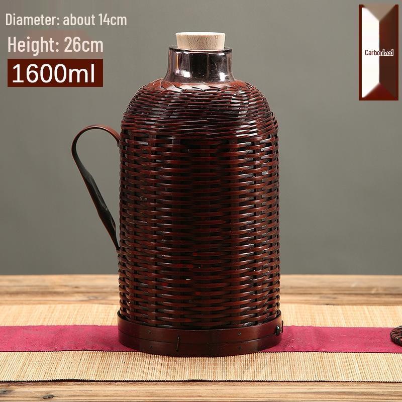 JingJingRS Retro Bamboo Woven Thermos Kettle