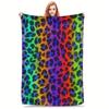 Rainbow Spots Flannel Throw Blanket Soft Colorful Leopard Design All Season Cozy Comfort for Playful Decor Gift