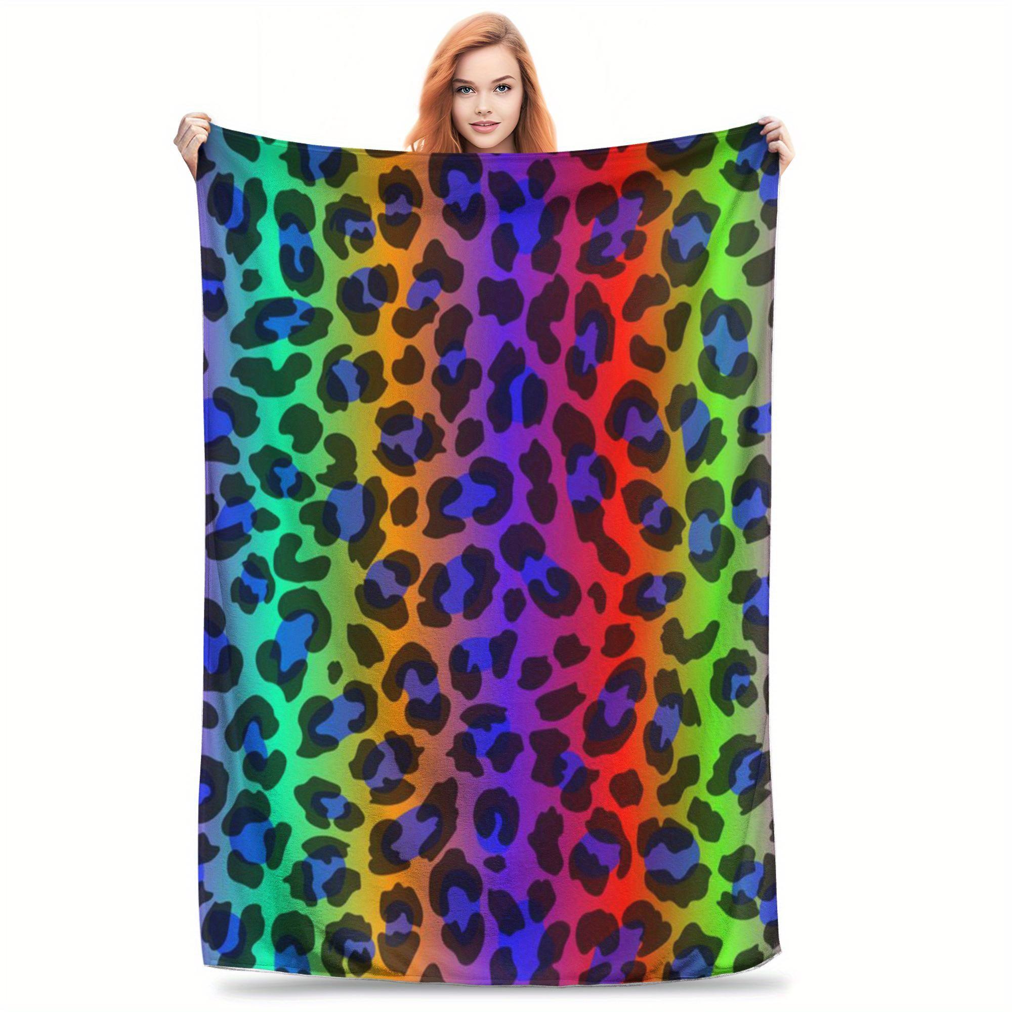 Rainbow Spots Flannel Throw Blanket Soft Colorful Leopard Design All Season Cozy Comfort for Playful Decor Gift Size: 75*100cm, Weight: 230 GSM