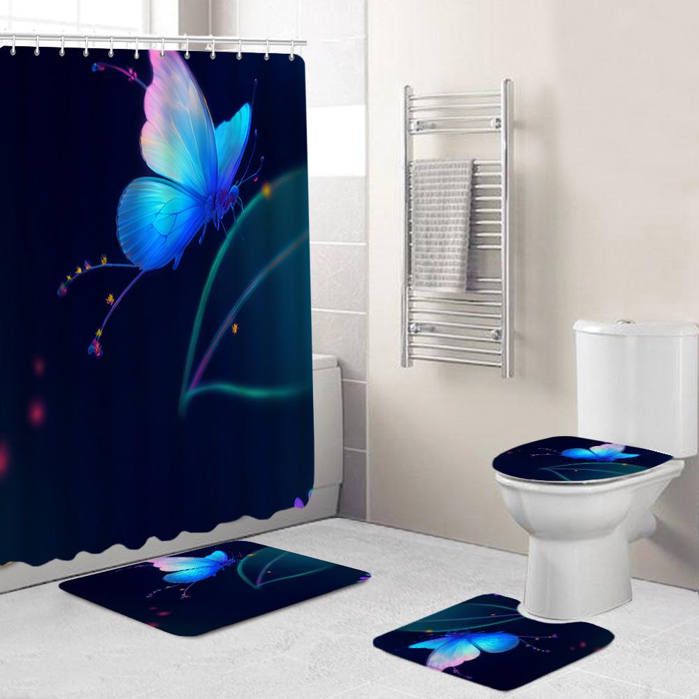 Creative Fashion Series Shower Curtain Floor Mat Combination Four-Piece Set Bathroom Toilet Carpet Shower Room Mat Foot Mat