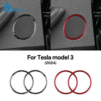 Real Soft Carbon Fiber Rear Door Audio Ring Trim Sticker For Tesla Model 3 Highland 2025 2025 Car Interior Accessories