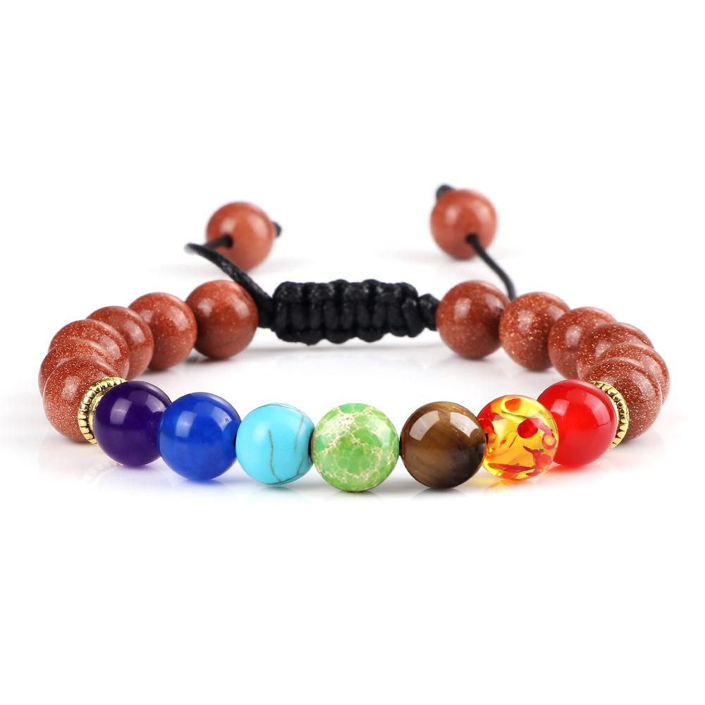 Siebenfarbiges Vulkanstein & Tigerauge Perlenarmband: Verstellbar Handgefertigt Herrenstil
