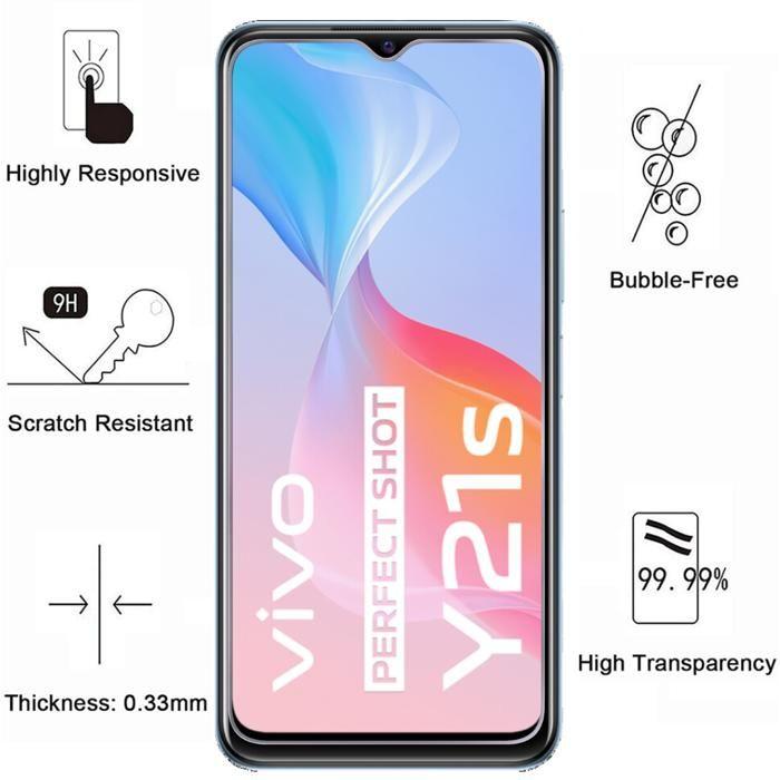 Screen Protector Film - Phonillico® - Vivo Y21S - Pack of 4 - Tempered Glass - Scratch Resistant