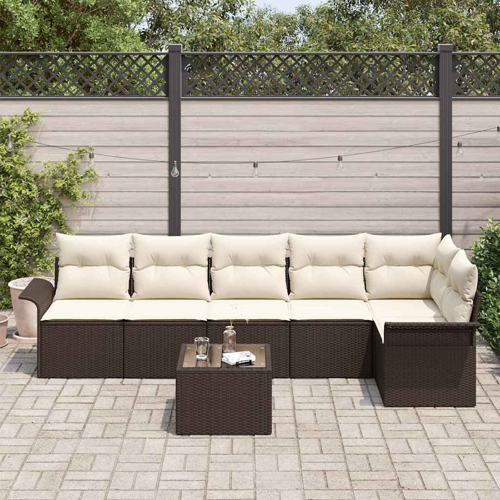 7 Piece Brown Garden Sofa Set with Cushions