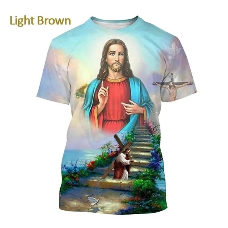 Jezus Kocha Każdego Chrześcijanina Koszulka Drukowana 3D Letnia Moda Wzór Jezusa Mężczyźni Kobiety Gorąca Krótki Rękaw Codzienna Koszulka Ropa Hombre