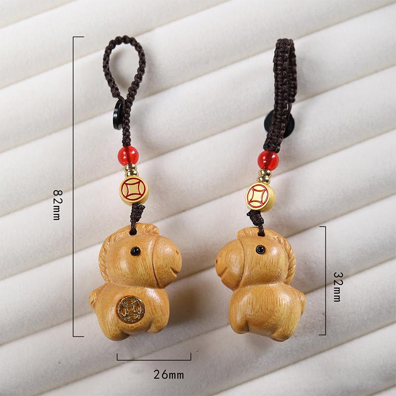 Creative Sandalwood Zodiac Horse Keychain Pendant Mobile Phone Hanging Decor Cute Wooden Artifacts Small Ornament Couple Gifts