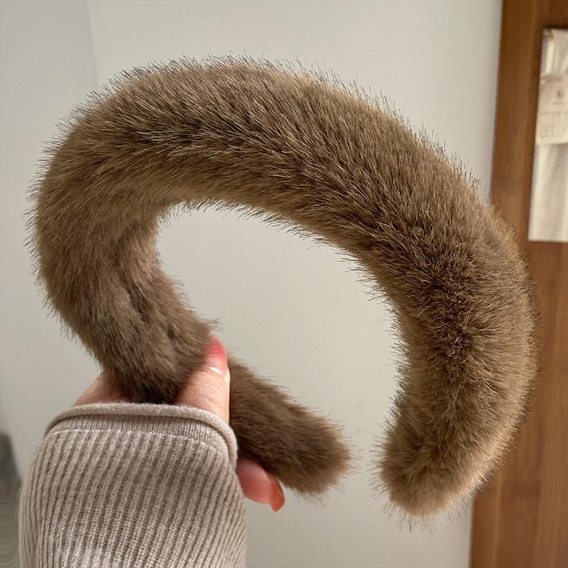 Ins Imitation Mink Fur Headband for Women, Thick Fur Headband with Wide Edges, Face Wash Mink Fur Headband, Solid Color Headband for Women