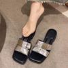 Silver One-word Cool Slippers Fairy Shoes 2025 New Summer French Fashion Outer Wear Flat-bottomed Versatile Women's Slippers