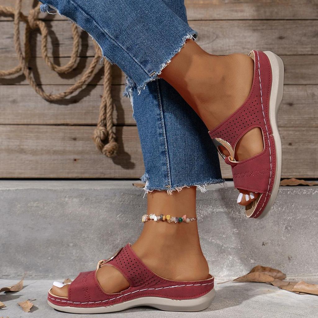 Thick Soled Wedge Slippers for Women's Summer New Style Wedge Heel Fish Mouth Hollowed Out Casual Roman Sandals for Women