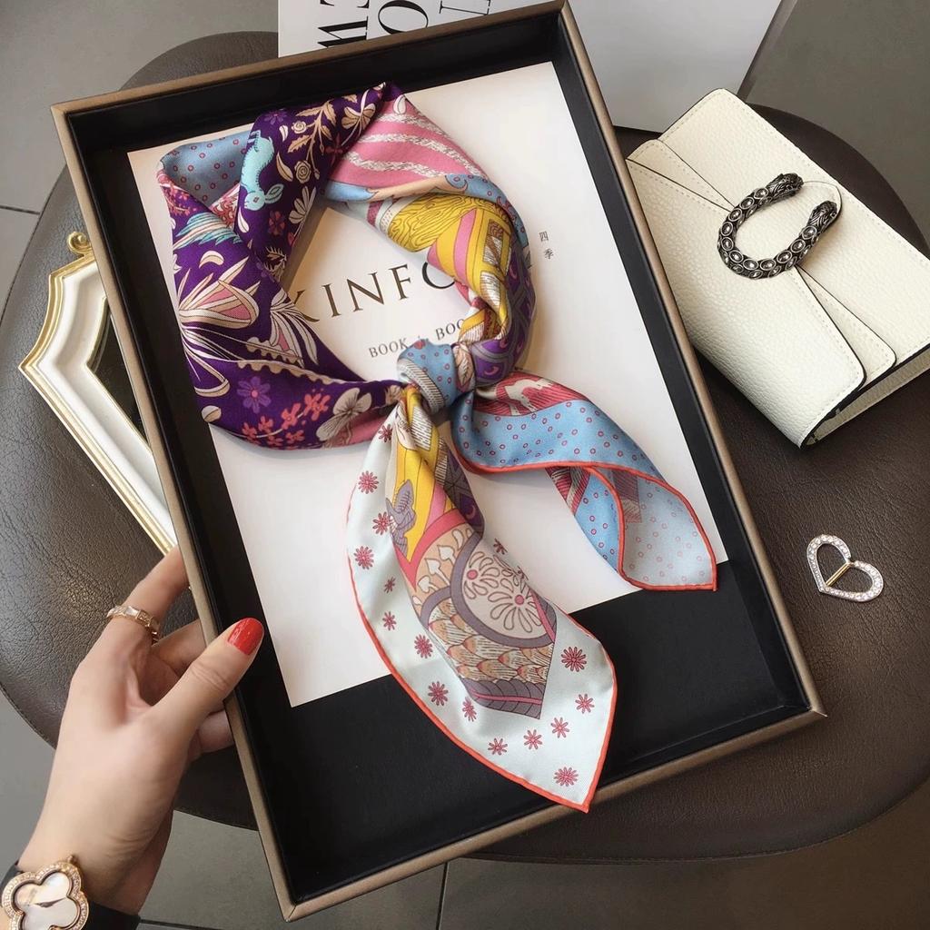 New Silk Square Hair Scarf Foulard Pashmina Shawls Wraps Neck Scarves Women Floral Bandana Headbands Floral Bufandas Female