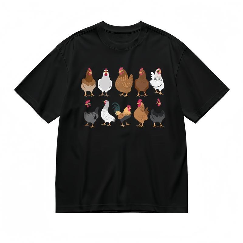 

Men s Fashion Breathable Classic T-Shirt Colorful Rooster Hen Pattern Art Tee L