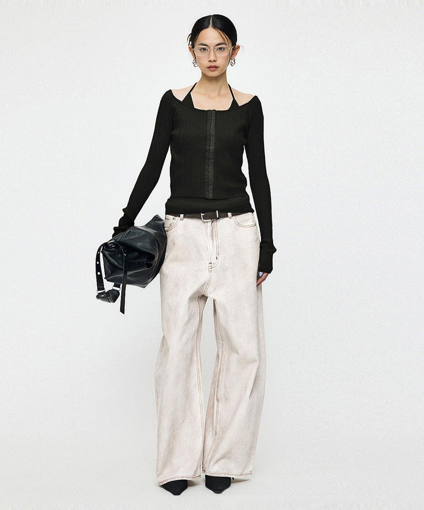 INSILENCE WOMEN [Moussy] Off Shoulder Knit Black