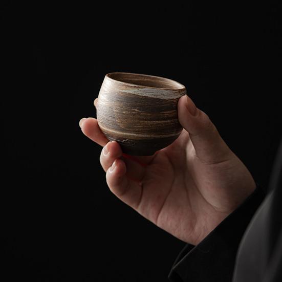 Handmade Stone Pottery Tea Cup Japanese Wabi Aesthetics Unique Texture Imperfection Coffee Dessert Cup Desk Decor