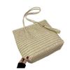 Summer Straw Woven Bag Zipper Shoulder Beach Bag Simple Mori Woven Tote Bag Large Capacity Women'S Bag
