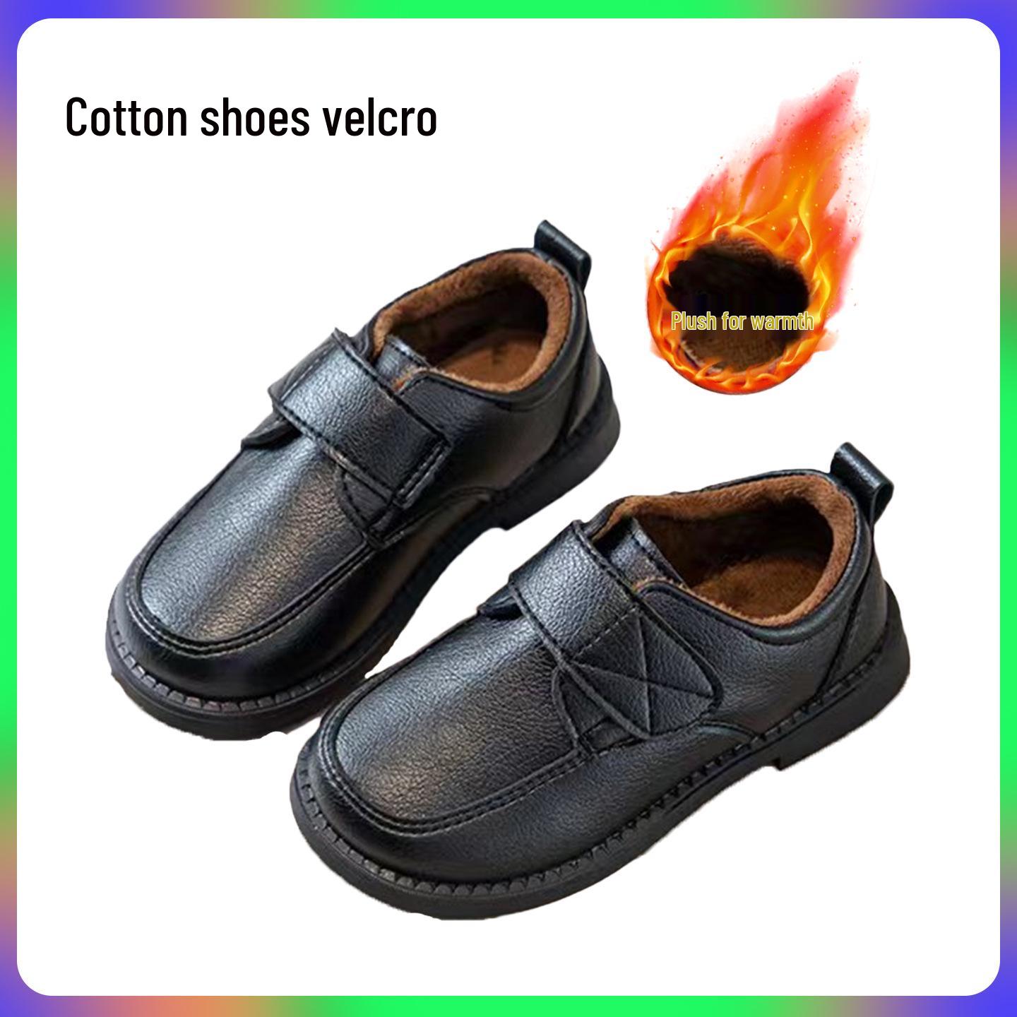 

Boys Black Leather Velcro Shoes, Academy Style with Velvet Lining and Soft Sole Size 25-30 Full Set (6 pairs)