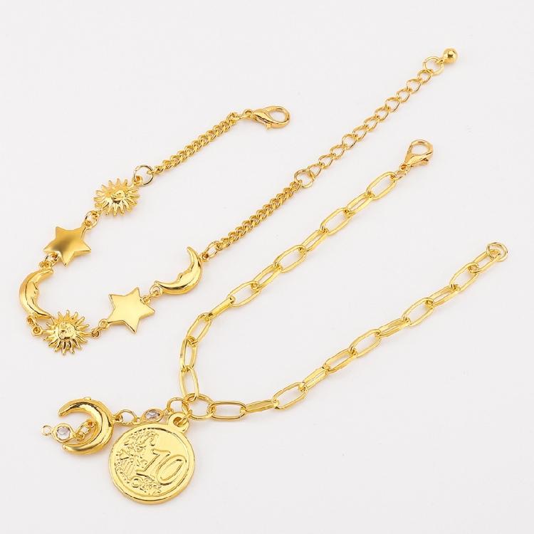 Trendiges Verstellbares 14K Gold Charm Armband Mond Stern Strand Schmuck Verstellbare Charm Kette Handgelenk Dekoration Für Frauen