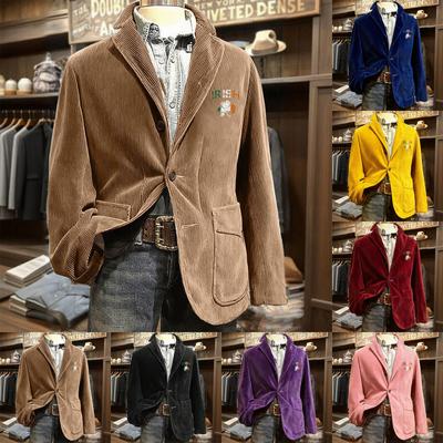 Men's Printing Corduroy Warm Pocket Suit Jacket Cardigan Men's Casual Suit