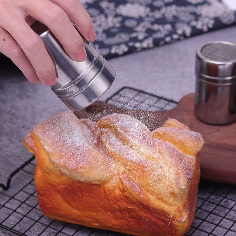 Stainless Steel Fine Mesh Shake Bottle with Dustproof Lid Powder Spreading Tank  Kitchen Supplies