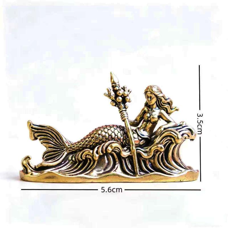 Vintage Brass Mermaid Statue Greek Ocean Goddess Collectible Sculpture Retro Antique Style for Nautical Theme Decor