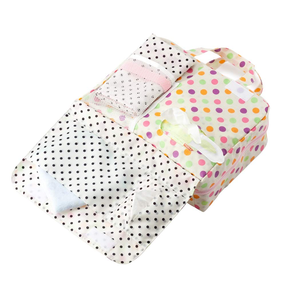 COLORFUL CANDY STYLE Diaper Pouch for Diaper Changes and Made In Colorful and Cute Large Dot Design B1501200 (Square) Outings, Japan, (Off-White)