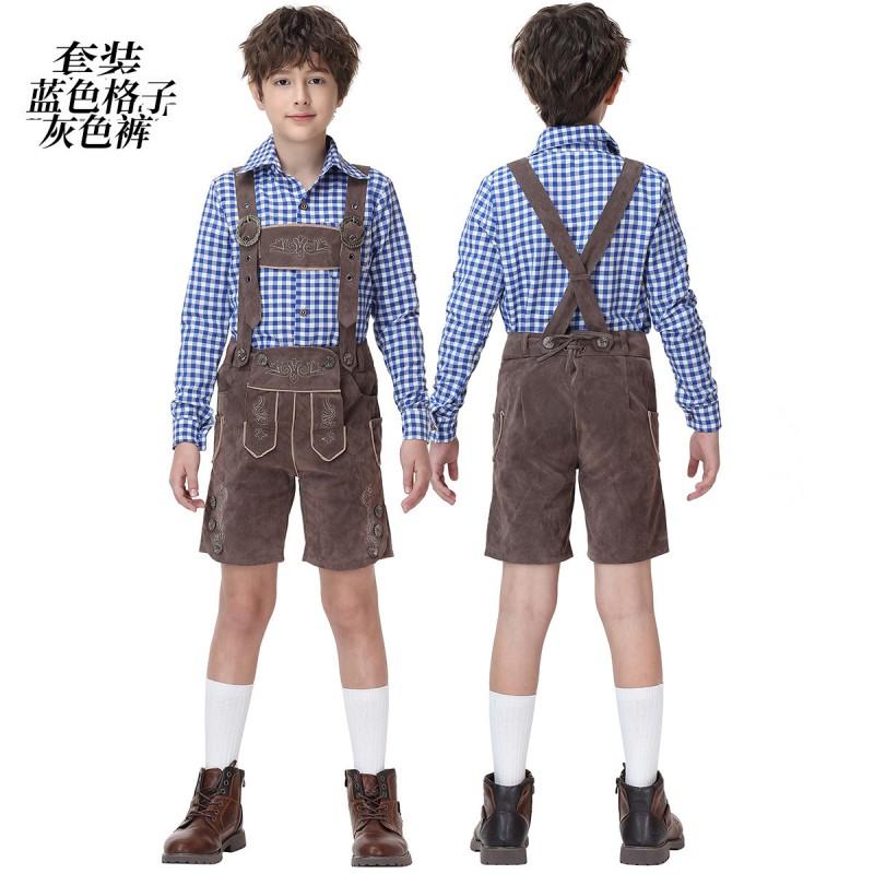 Boys Bavarian Oktoberfest Costume Set Lederhosen Outfit Kids Performance Festival Halloween Stage Wear