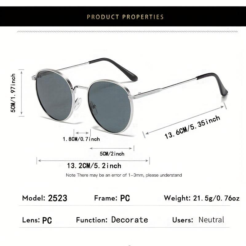 3pcs Unisex Round Metal Fashion Fashion Glasses - Lightweight Oval Retro Round Frames with Decorative Lensesfor Daily Use