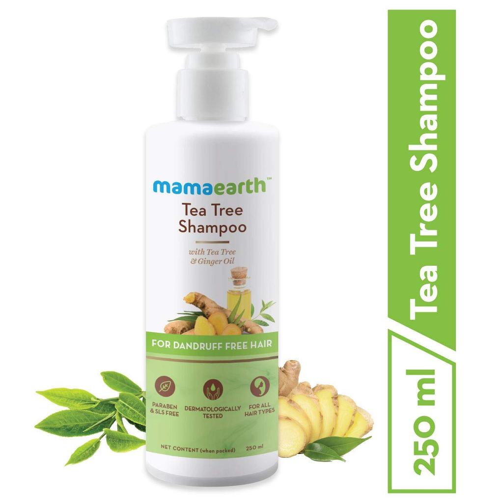 Mamaearth Tea Tree Anti Dandruff Shampoo For Itchy Scalp & Oily Hair Control, Soothing Cleanser For All Hair Types, 250ml Bottle