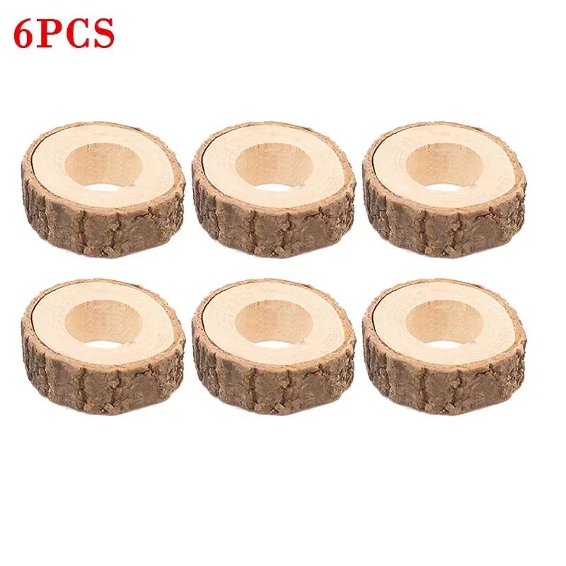 6PCS/Suit Creative Wooden Napkin Rings Party Table Wedding Supplies Decoration Rustic Vintage Bark Stump Craft Ornament