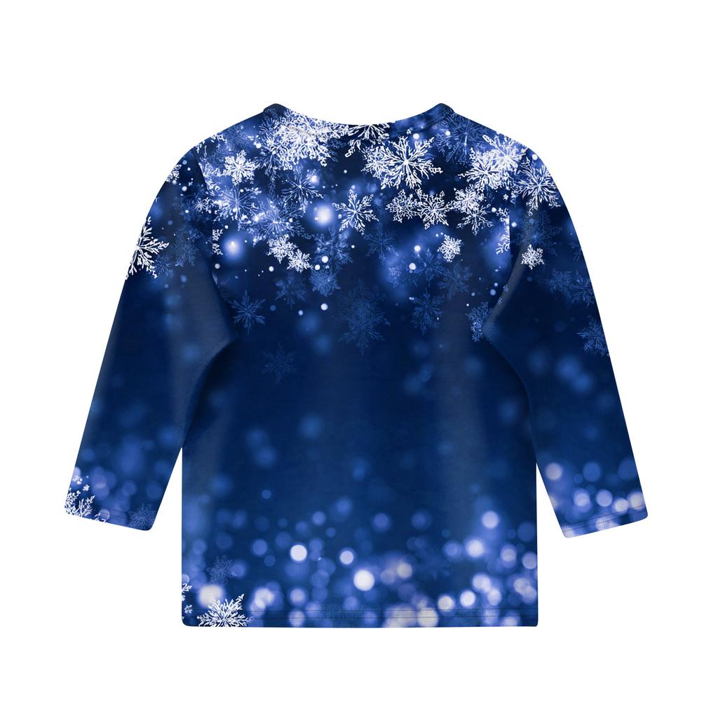 Christmas Day Print Tops For Youth Girls 4-11 Years Round Neck 3/4 Sleeves T-Shirts Trendy Tops Outfit Tees