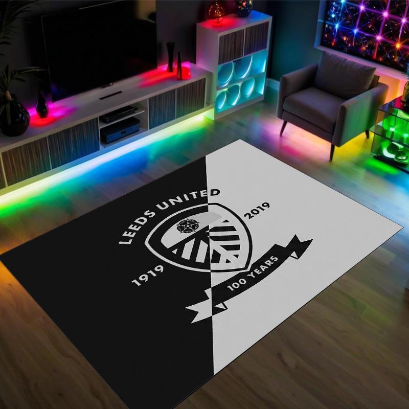 Leeds United Fußball Design Kristall Samt Teppich Gemütlich Kein?Rutschfester Teppich mit Aufdruck für Schlafzimmer Wohnzimmer Eingang