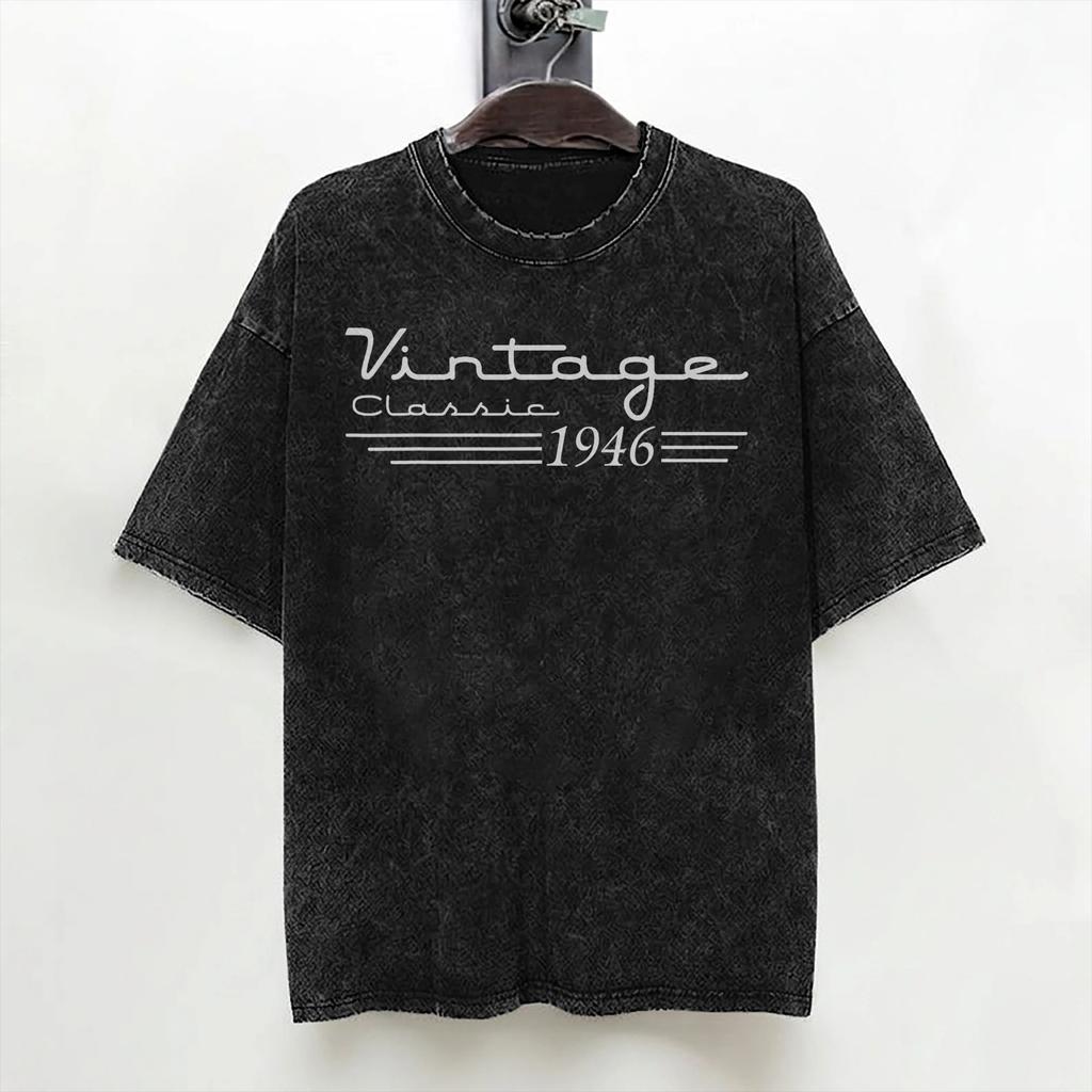 80th Birthday Born 1946 80 Year Old T Shirt Washed 100 Cotton Oversize TShirts Fashion for Men Women Streetwear Printed Tees
