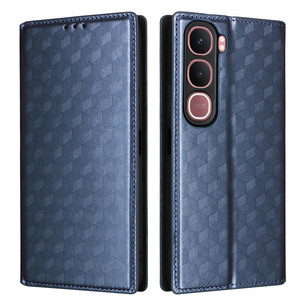 For Vivo Y31 5G/Y21d Case Wallet Rhombus Imprinted Leather Phone Cover -  Black