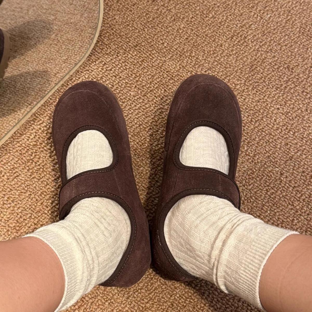 

Туфлі Мері Джейн на липучках для жінок на осінь та зиму 2024, плюшеві теплі пухнасті туфлі, повсякденні бавовняні туфлі на платформі для жінок 40 кавовий