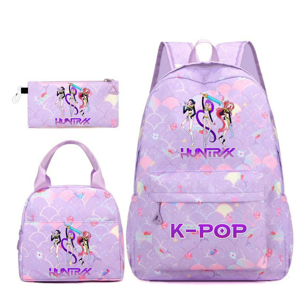 KPop Demon Hunters Character Colorful Backpack Three-Piece Set Rumi Mira Zoey HUNTR/X Saja Children'S Large Capacity Schoolbag