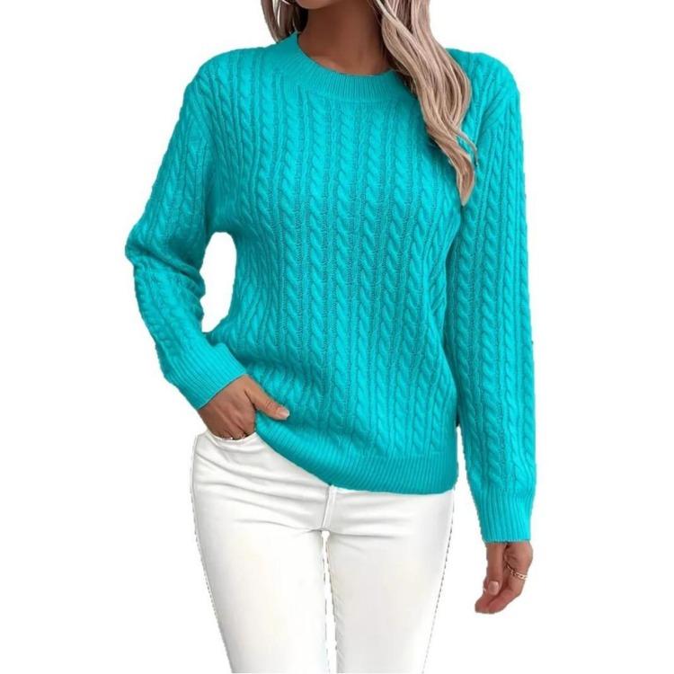 Elegant Ladies Solid Color Sweater Soft Round Neck Pullover Comfortable Fitted Durable Versatile Fashion Casual and Formal Wear