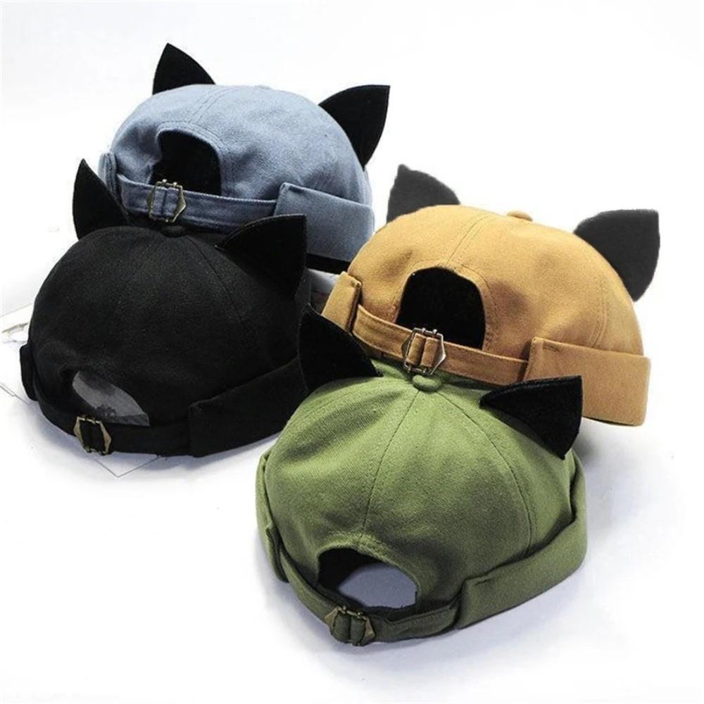 Breathable Cat Ears Brimless Hat Adjustable Woman's Landlord Hat Fashion Bucket Cap Outdoor