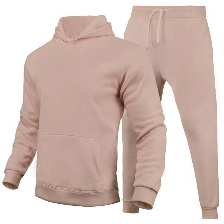 2024 Solid Color Fleece Pullover Sports Hoodie Set for Men